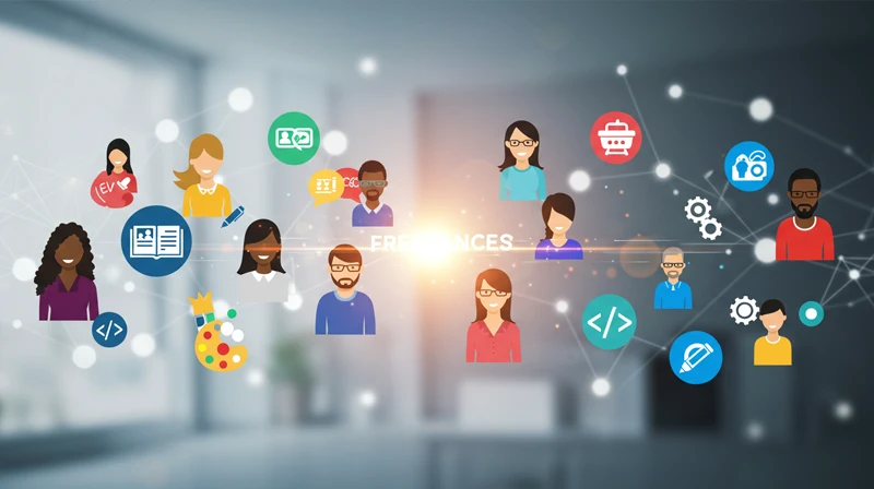 استراتيجيات التسويق الفعال للمستقلين شخص مستقل يسوّق لخدماته باستخدام أدوات رقمية، يرمز إلى استراتيجيات التسويق الفعال.