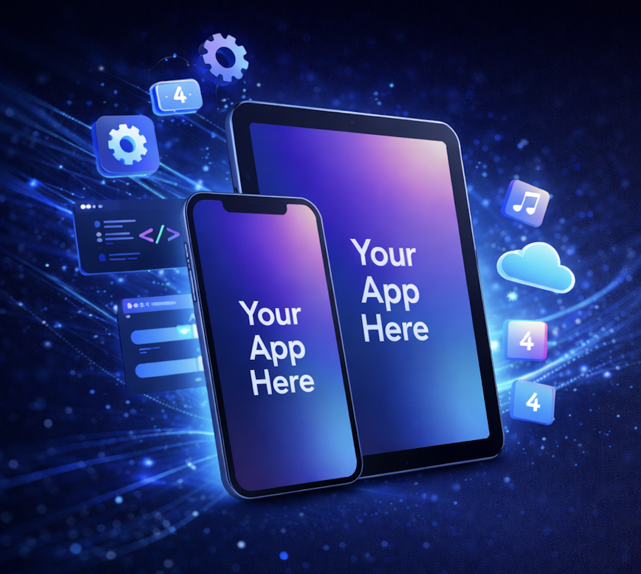 Custom App Development dashboard showing platforms and tools used for this service