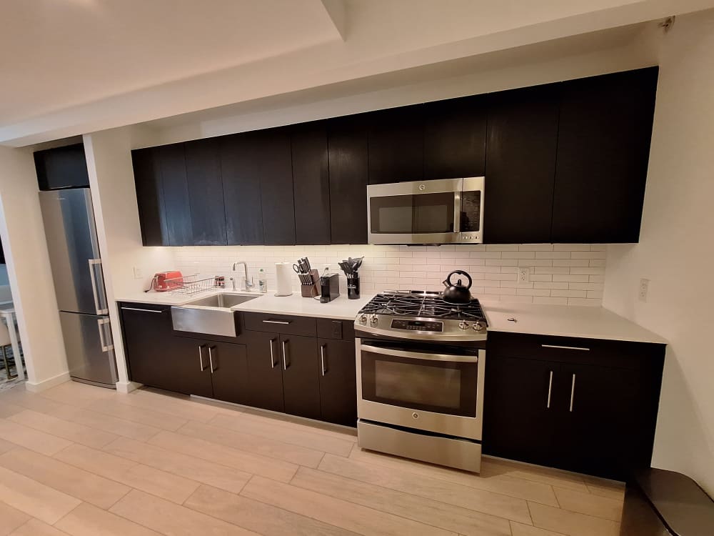 Modern kitchen with dark cabinetry