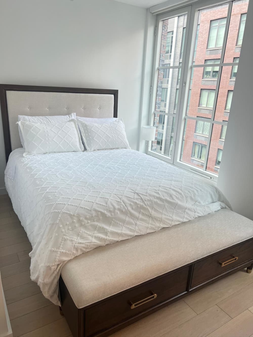 Bright, modern bedroom with bed.