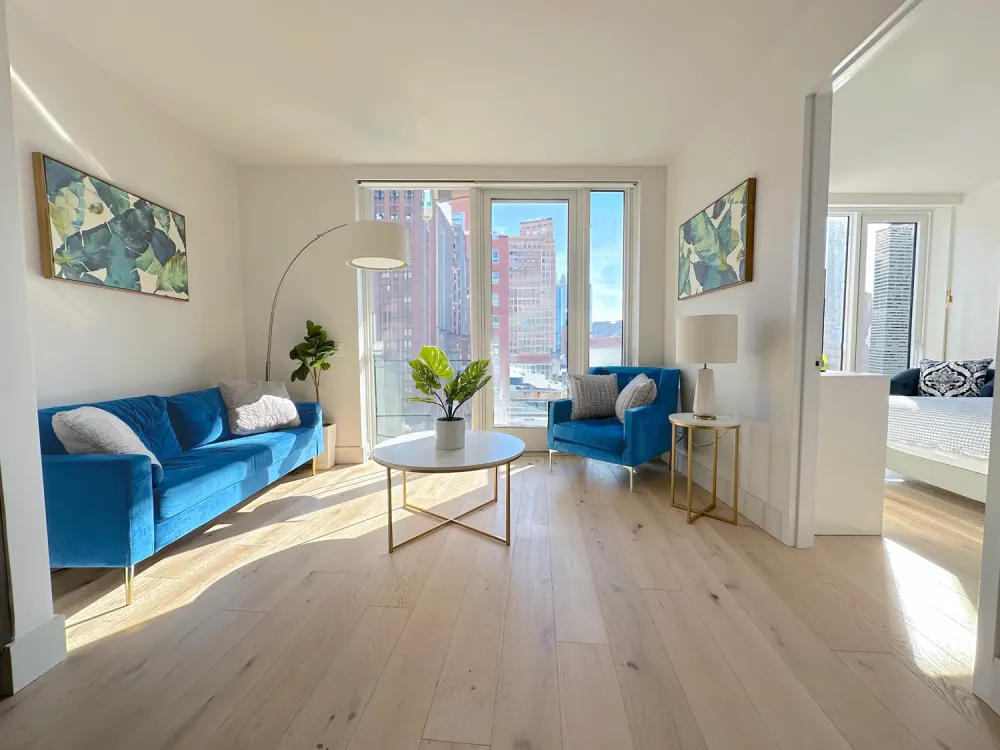 Bright living room with modern furniture