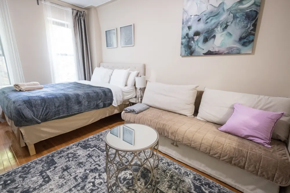 Cozy bedroom with modern decor.