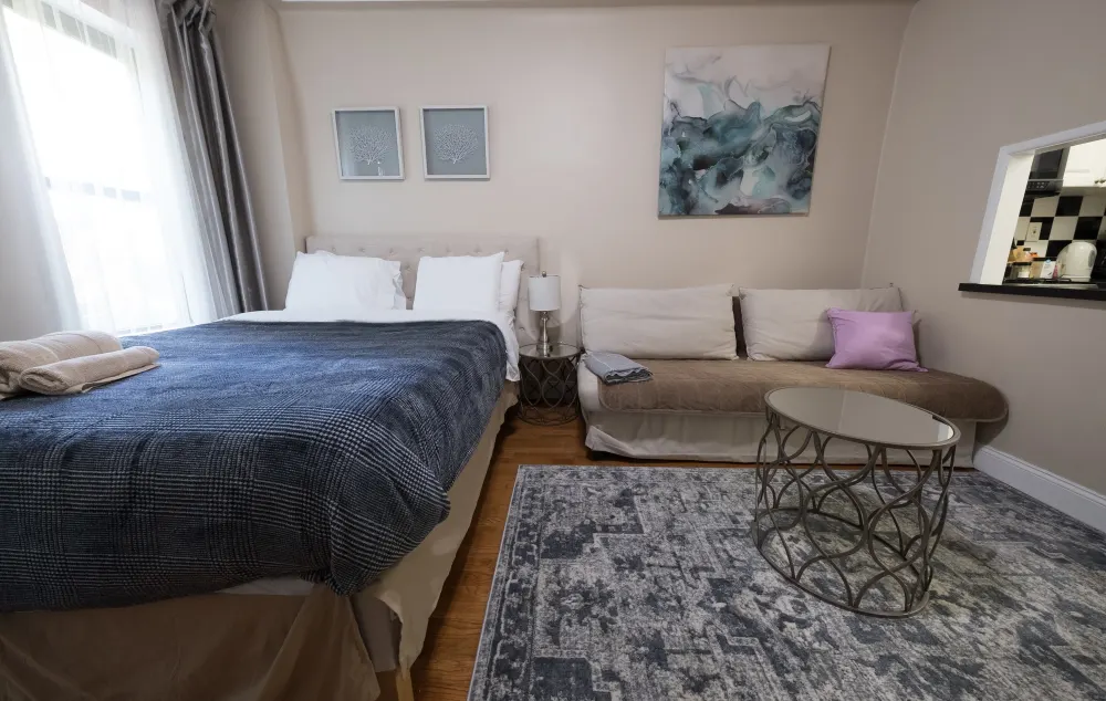 Cozy bedroom with modern decor.