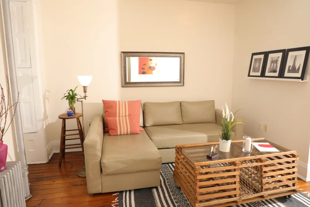 Cozy living room with couch.