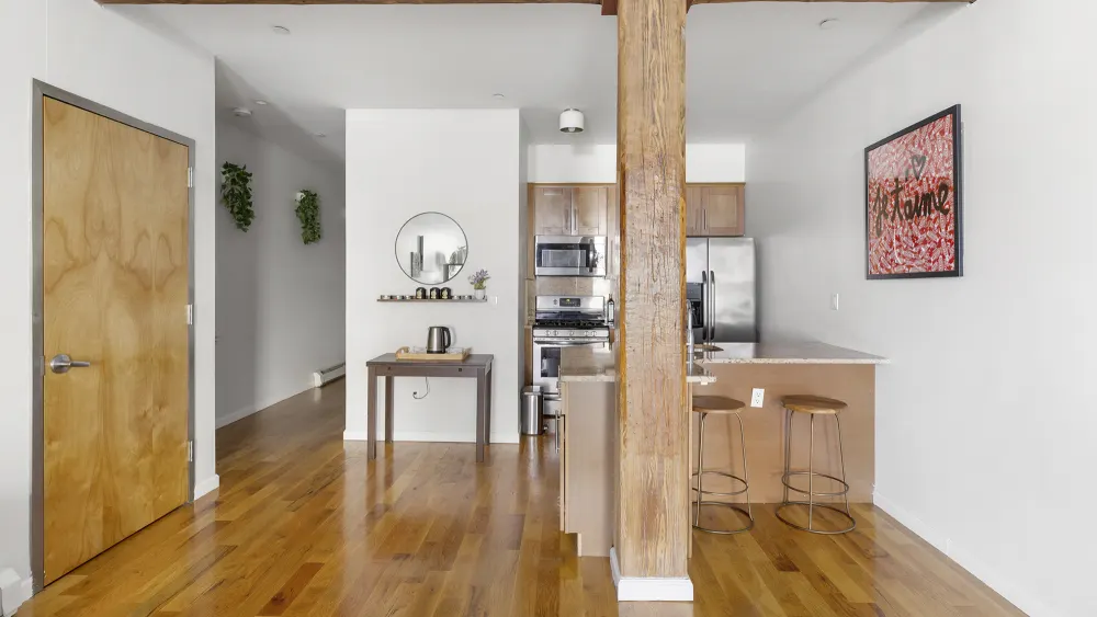 Modern kitchen and living area.