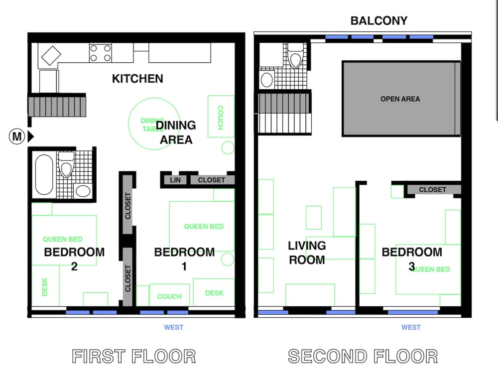 Two-floor apartment floor plan.