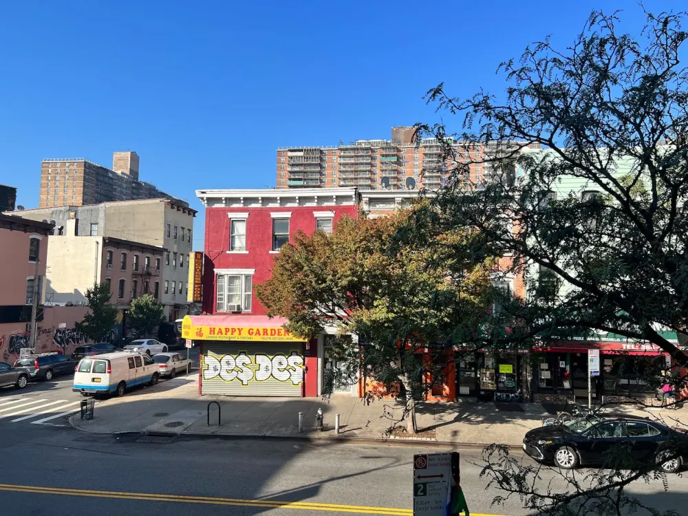 Urban street with colorful buildings