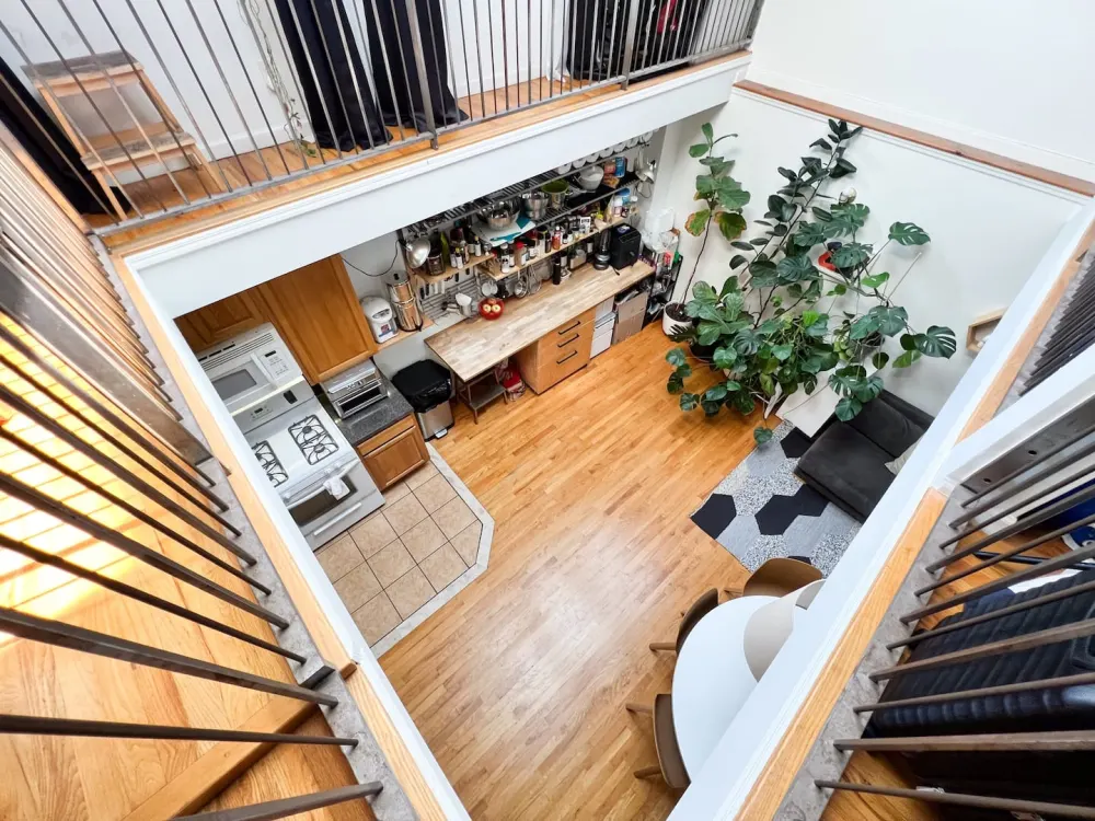Spacious loft with modern kitchen.