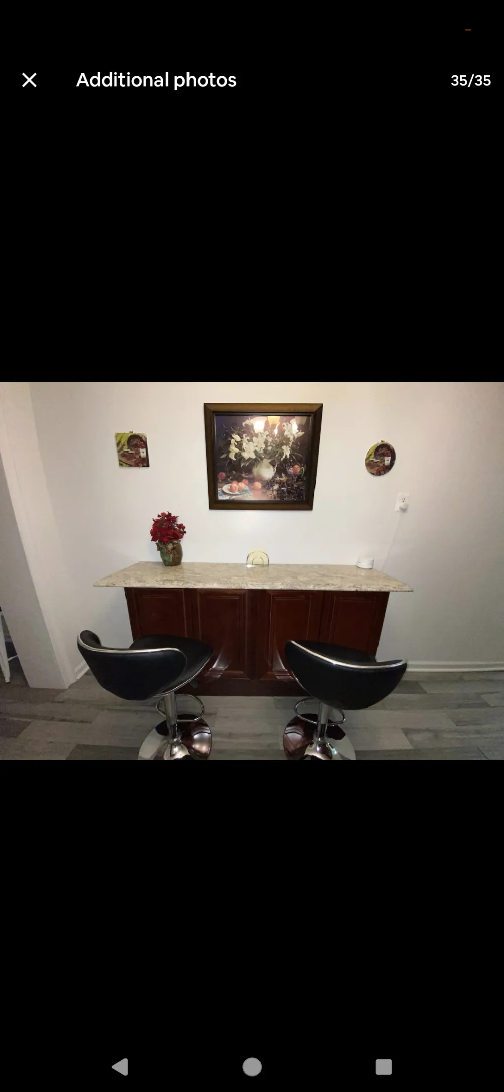 Bar stools and wall art.