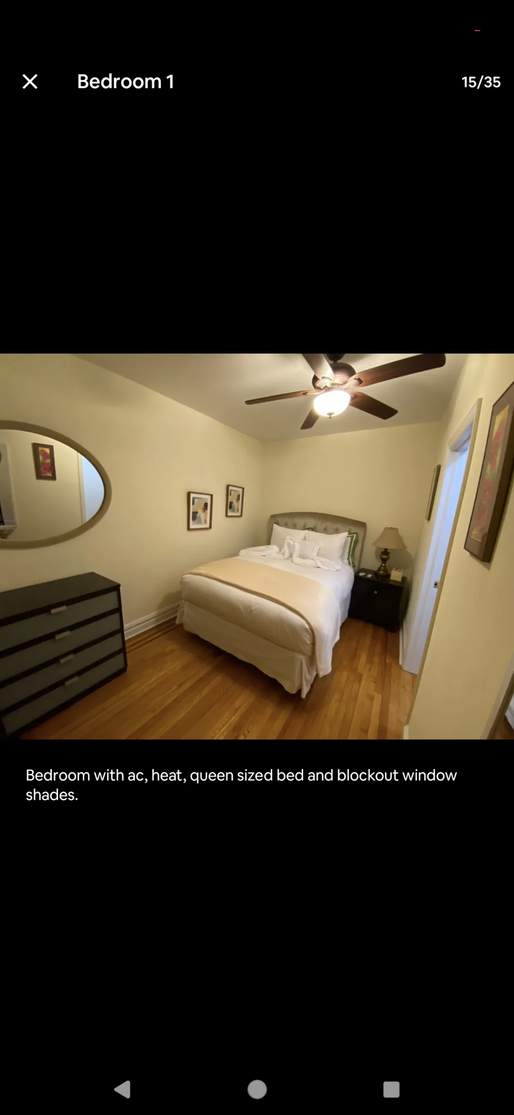 Cozy bedroom with queen bed.