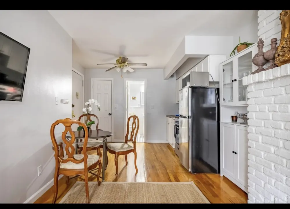 Cozy and bright apartment kitchen.