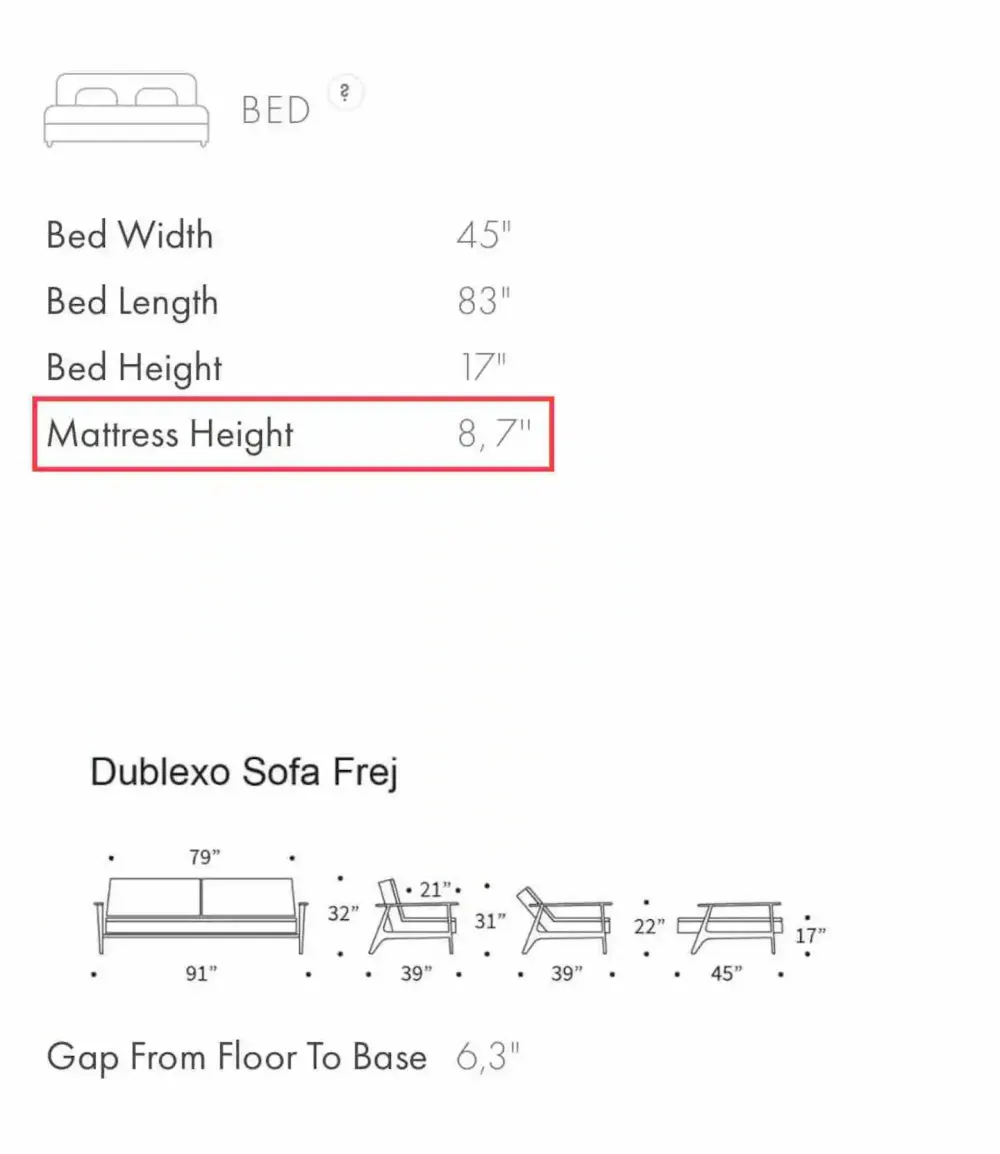 Bed and sofa measurements and dimensions.