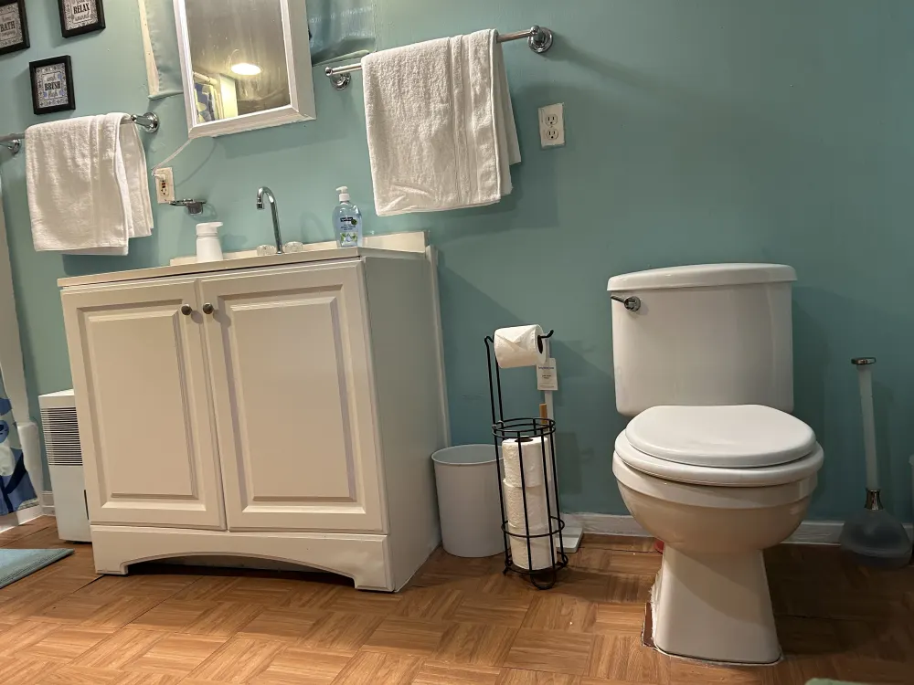 Cozy bathroom with essential amenities.