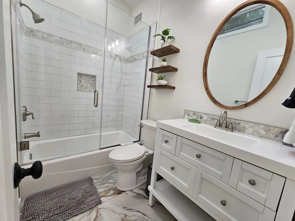Modern bathroom with elegant decor.