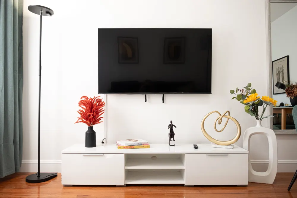 Modern living room entertainment setup.