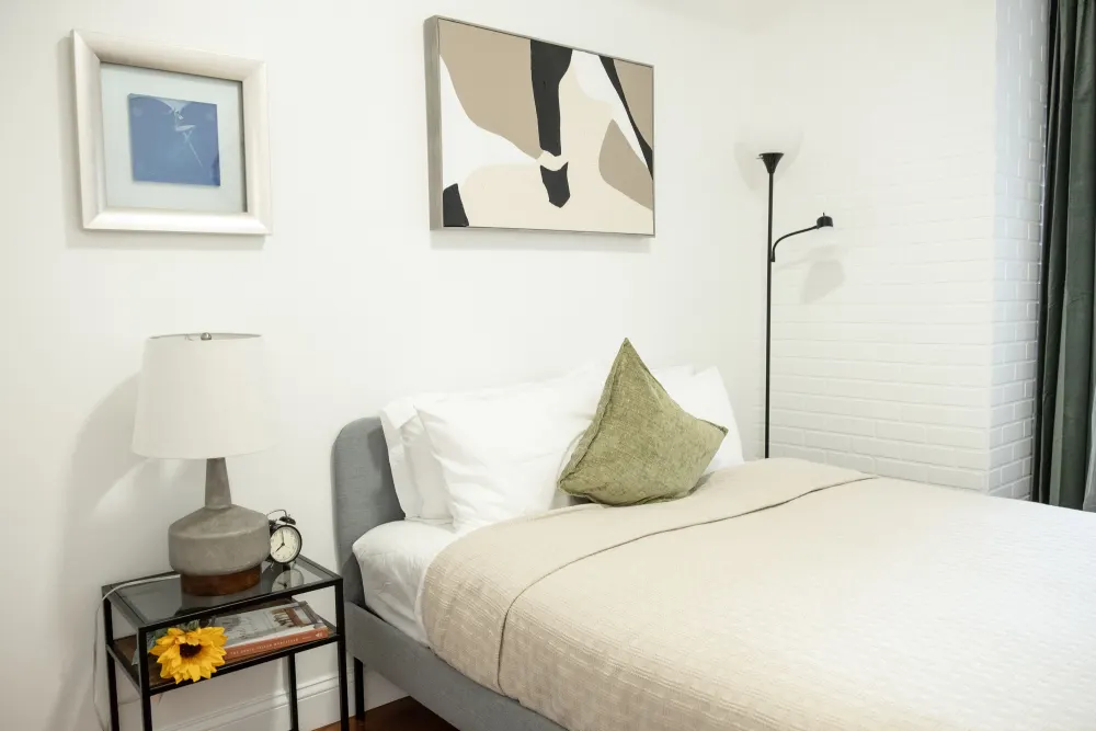 Cozy bedroom with modern decor.