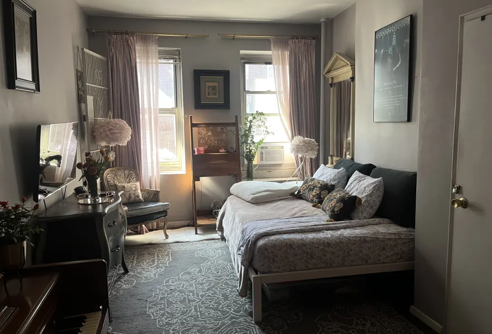 Cozy bedroom with vintage decor.