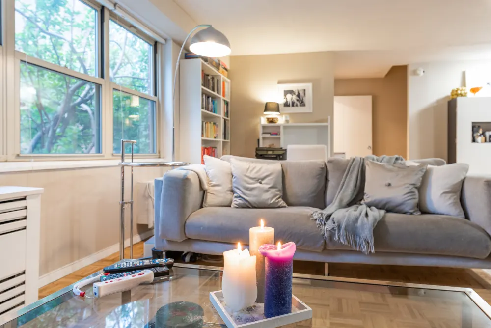 Cozy living room with candles.