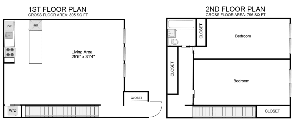Two-story apartment floor plan.