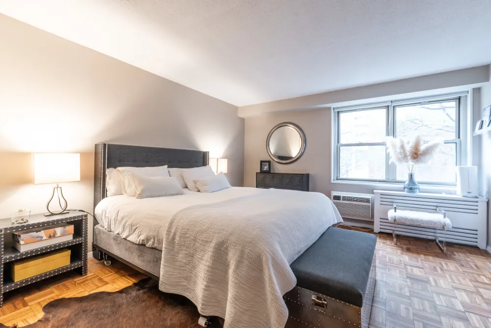 Cozy bedroom with modern decor.