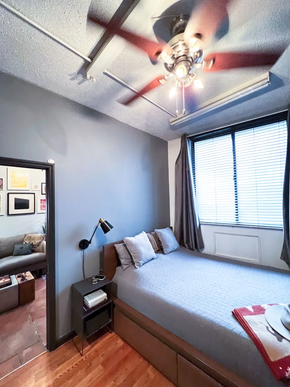 Cozy bedroom with large window