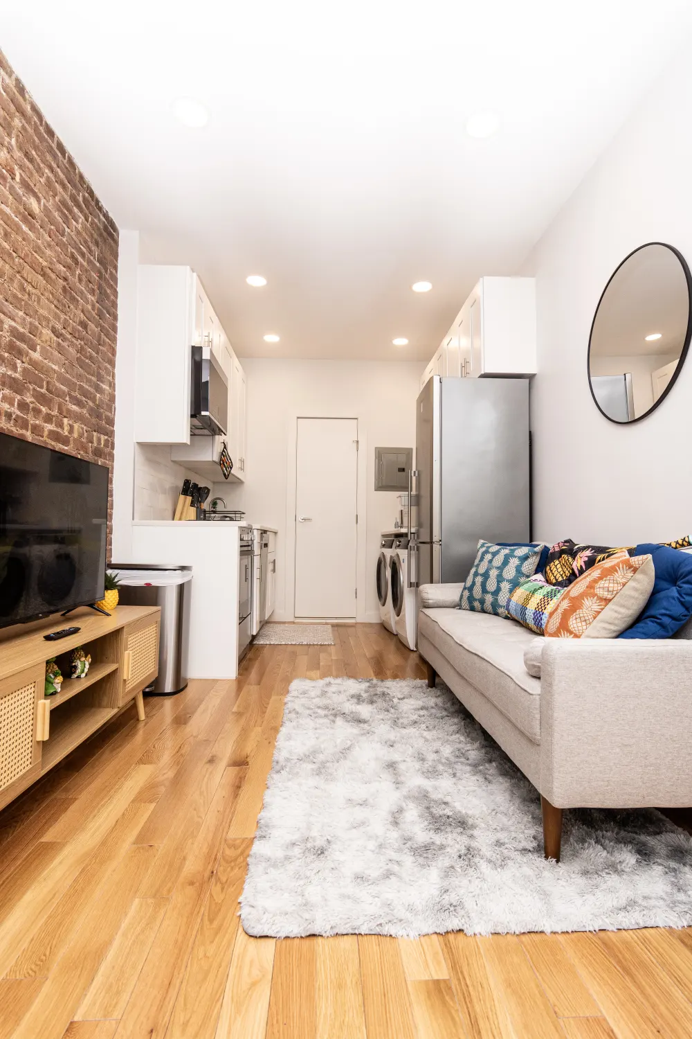 Modern studio apartment with cozy decor.