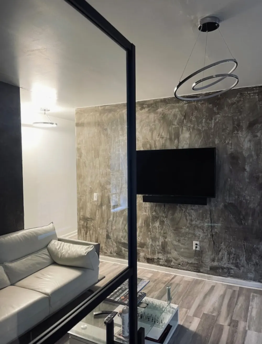 Modern living room with sleek design.