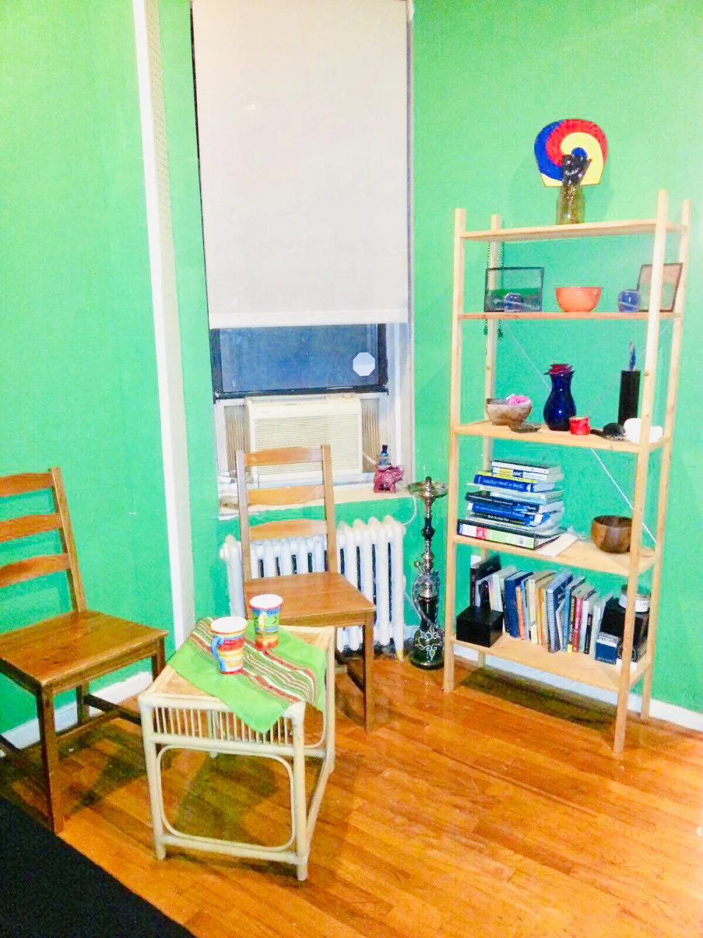 Cozy room with green walls