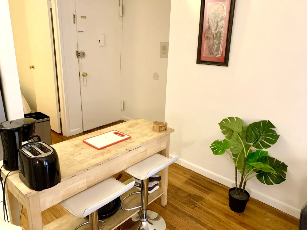 Cozy kitchen area with plants.