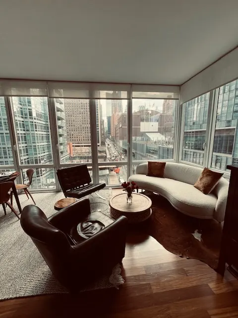 Modern apartment with city view.