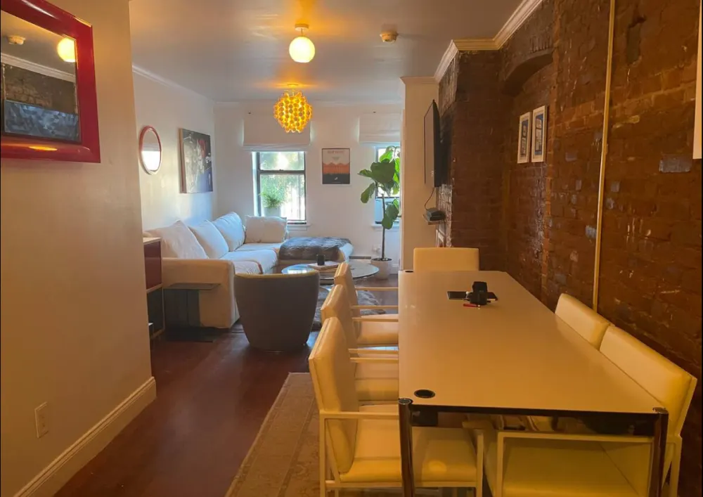 Cozy living room with dining area.