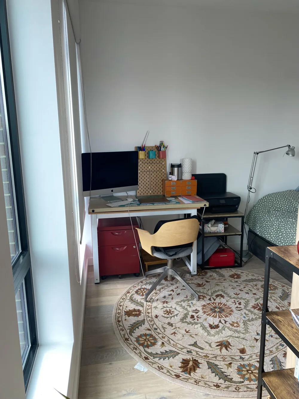 Cozy room with desk area.