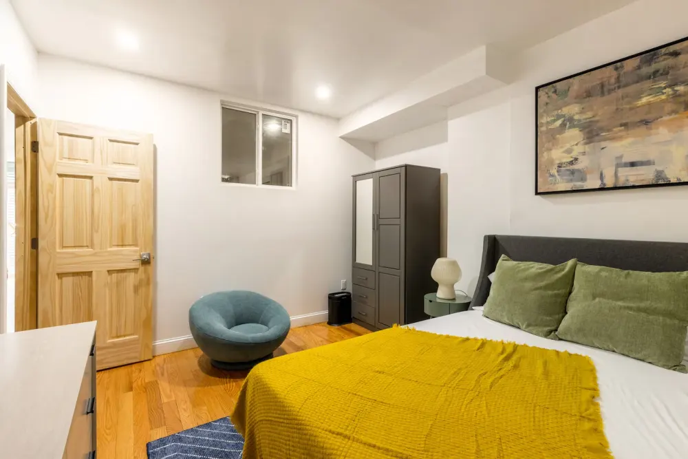 Cozy bedroom with modern decor.