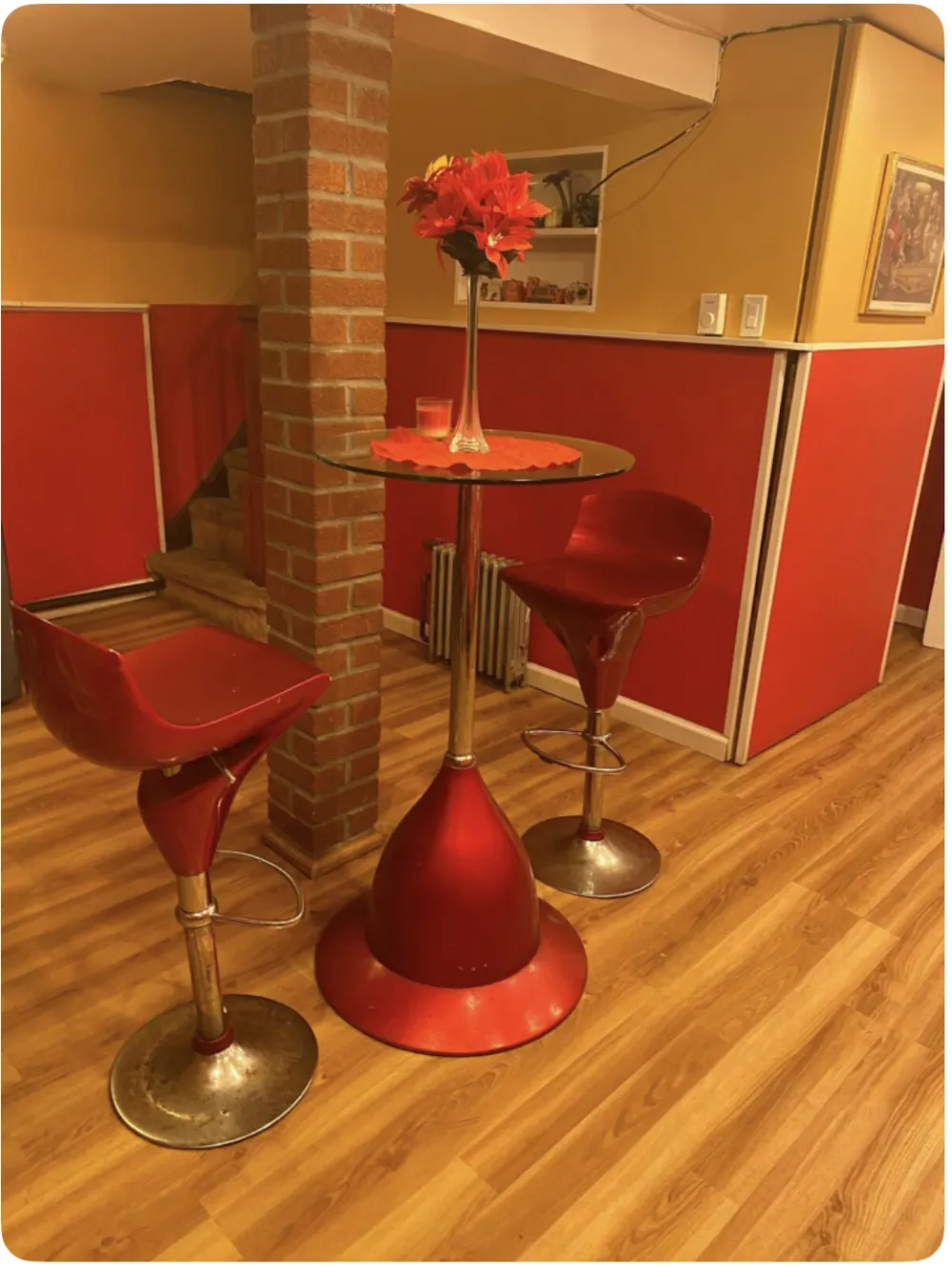 Cozy bar area with stools.