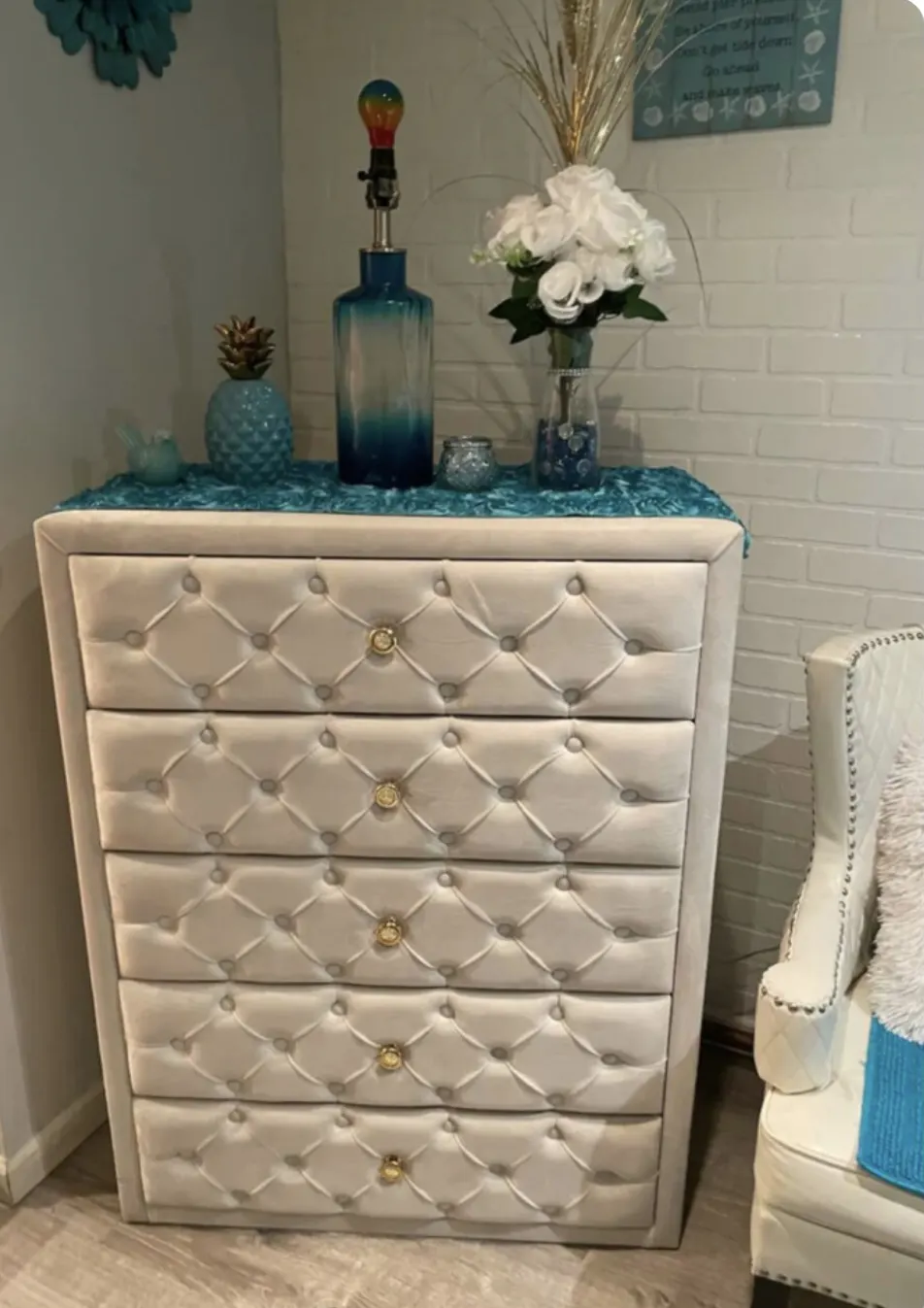 Elegant dresser adorned with decor.