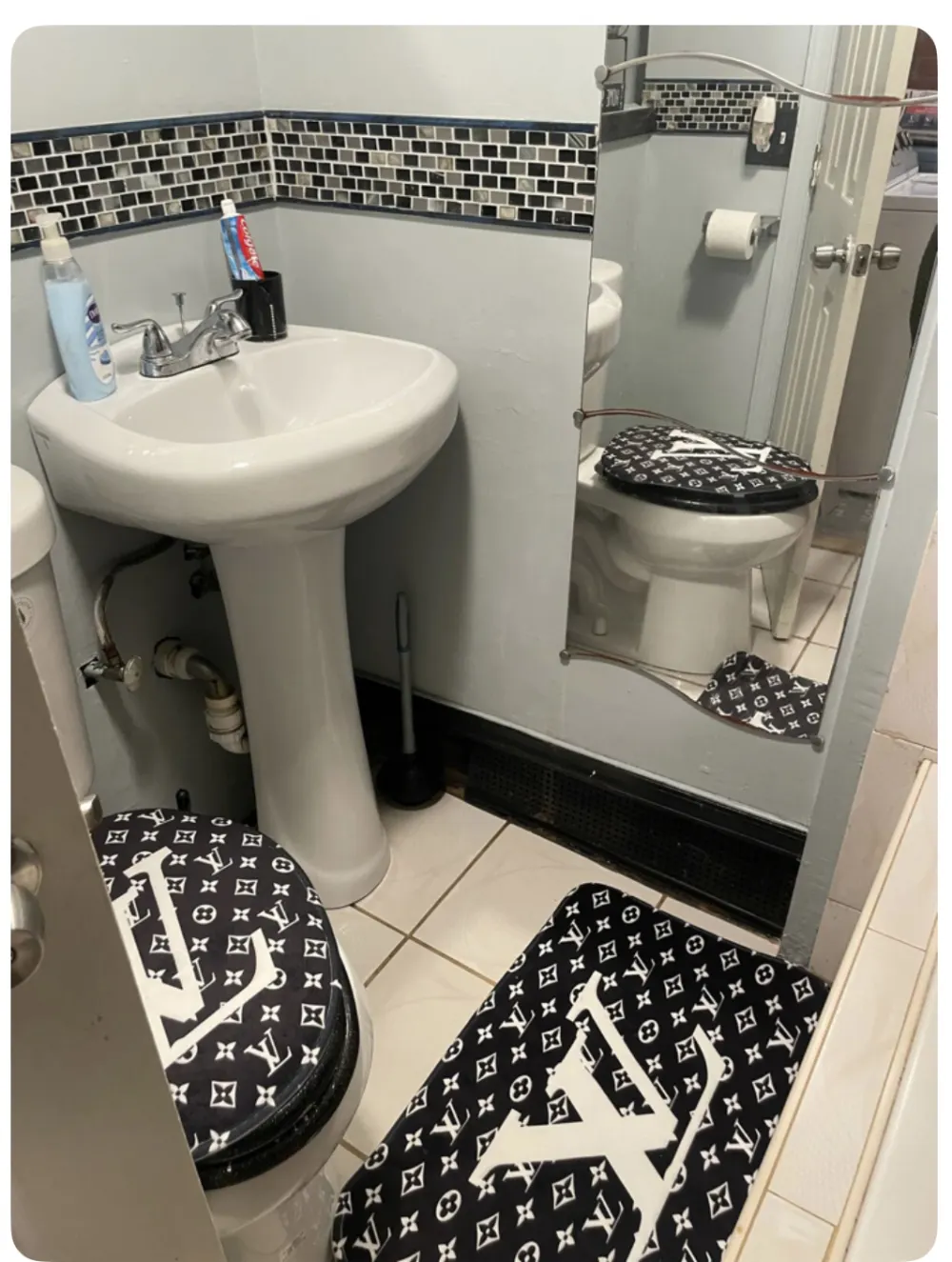 Stylish bathroom with designer decor.