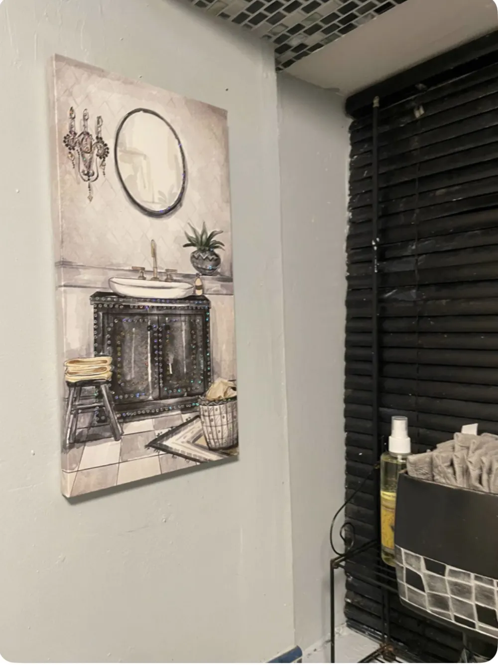 Bathroom wall art with accessories.