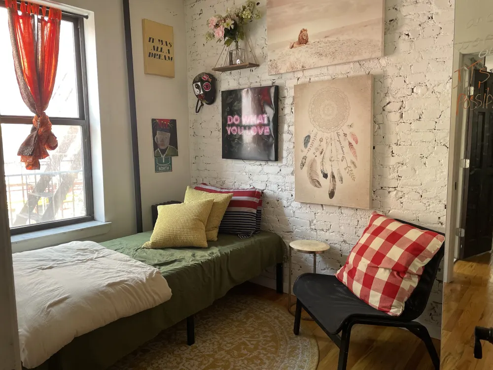 Cozy room with eclectic decor.