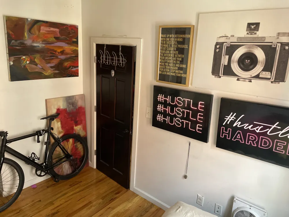 Colorful room with motivational art.