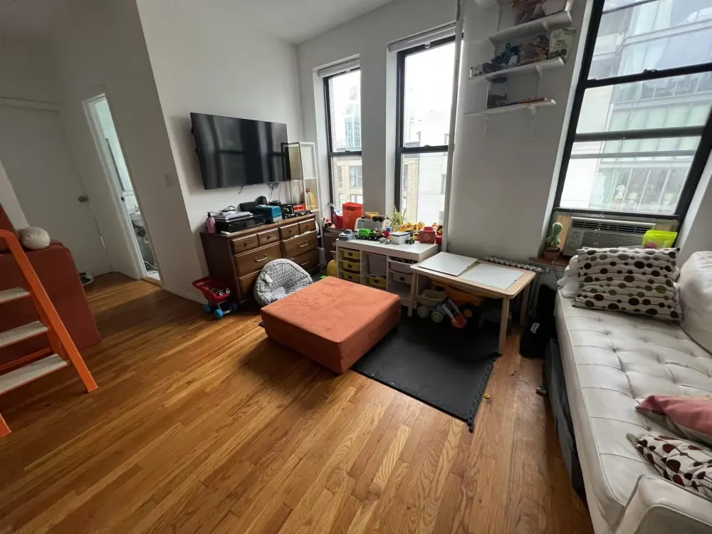 Bright living room with toys.