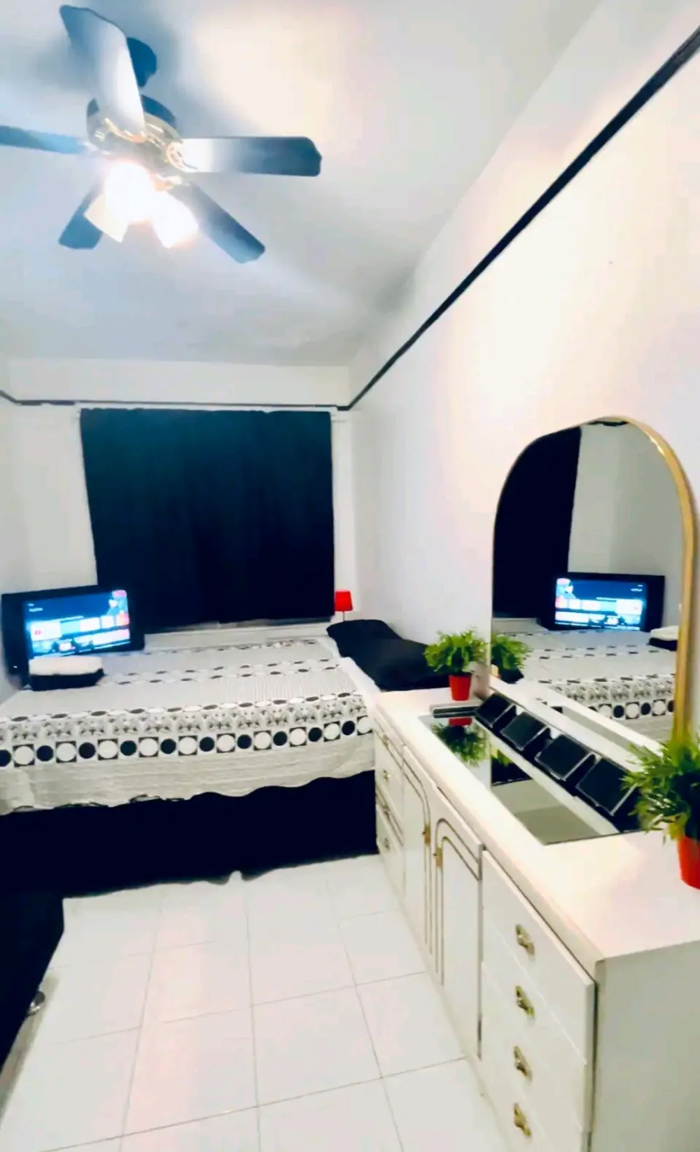 Cozy bedroom with modern decor.