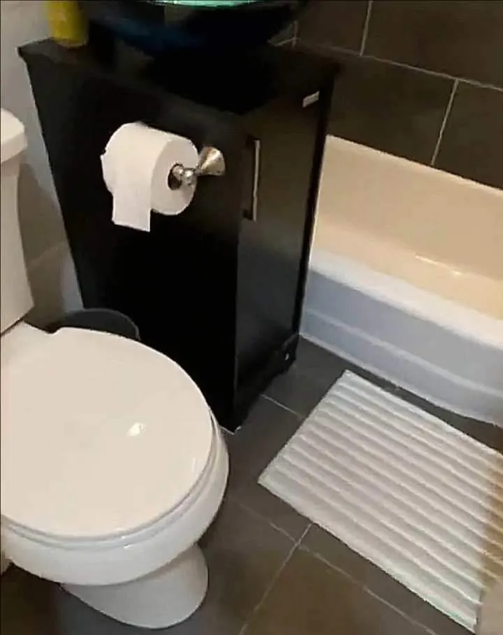 Modern bathroom with sleek fixtures.