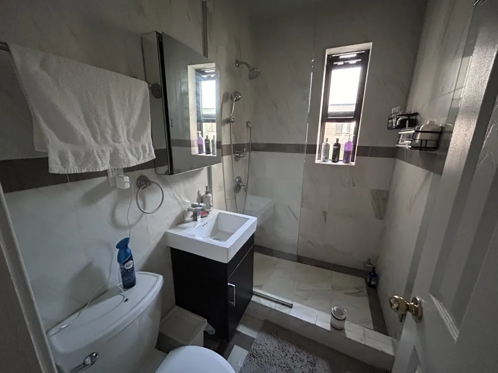 Modern bathroom with sleek design.