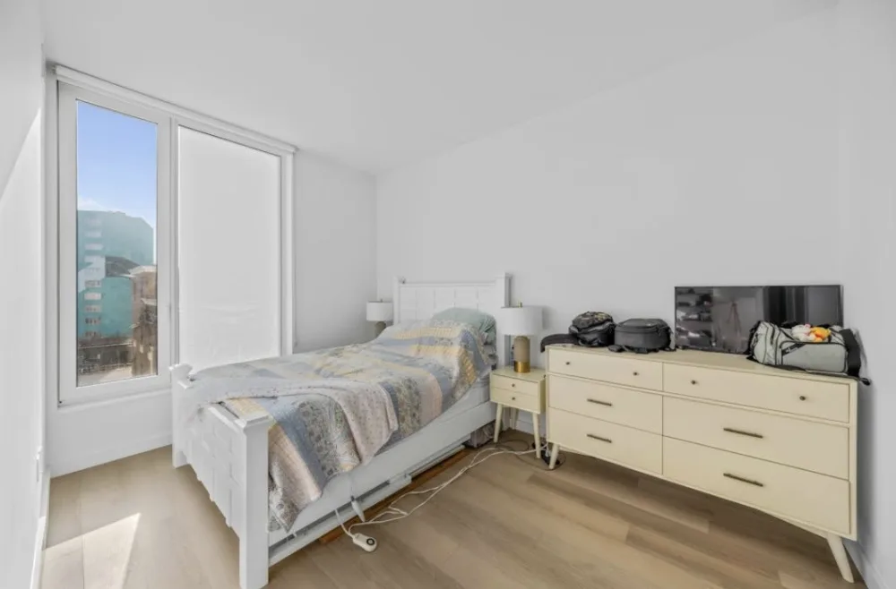 Bright bedroom with modern decor.