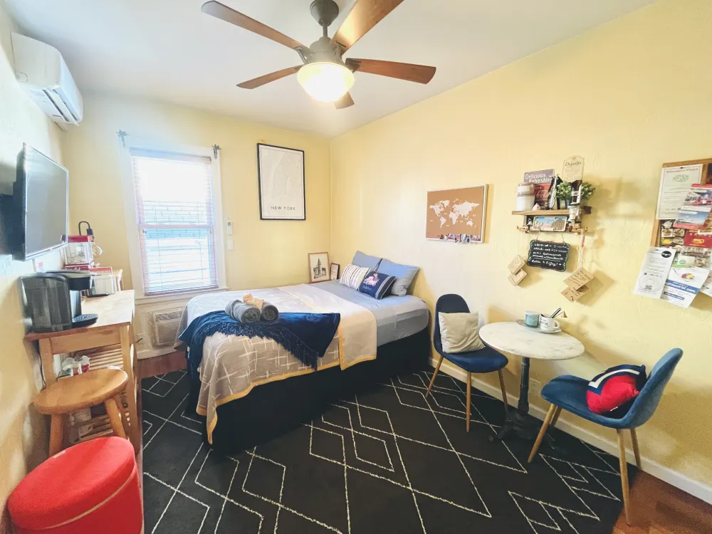 Cozy bedroom with modern decor.