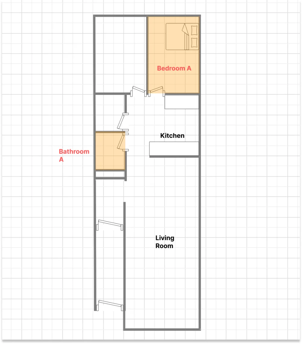 Apartment floor plan with labels.