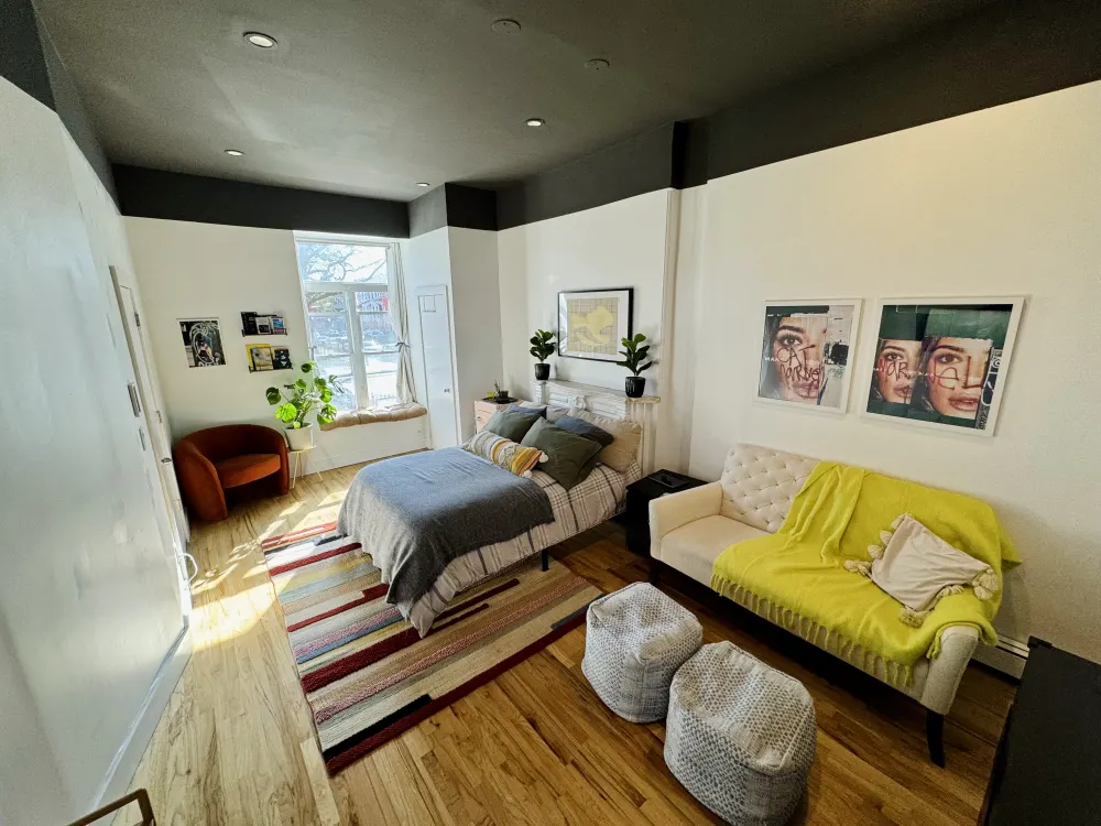 Cozy bedroom with modern decor.