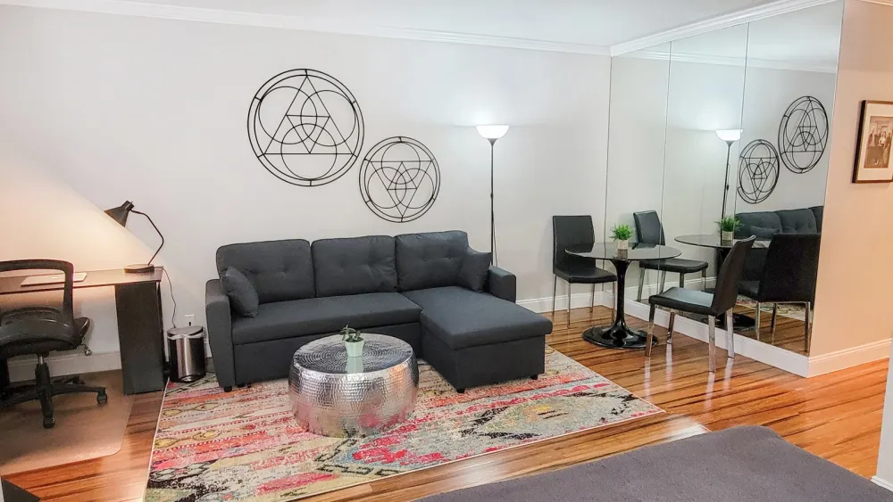 Modern living room with cozy decor.