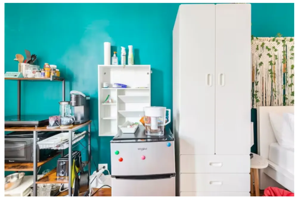 Compact kitchen setup with storage