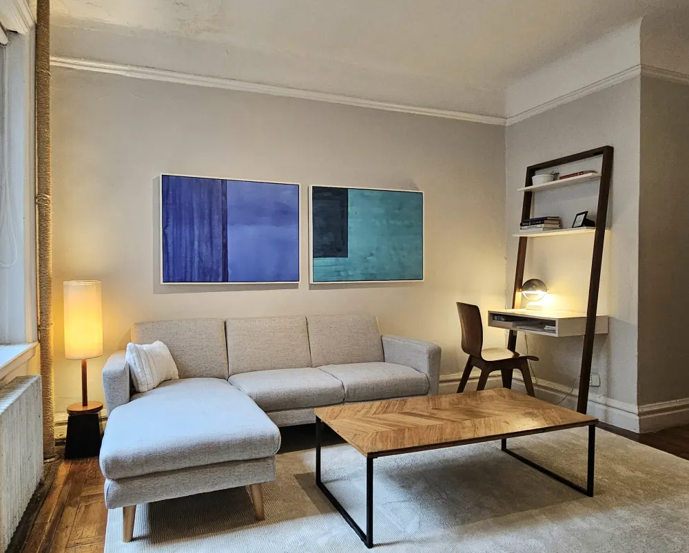 Modern living room with minimalist decor.